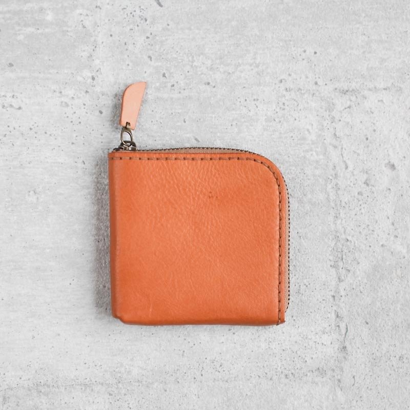 Light orange vegetable cow hide leather coin wallet - Coin Purses - Genuine Leather Orange