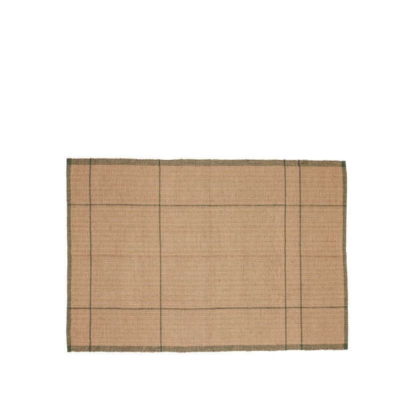 【Hübsch】－701505 Grass Green Large Plaid Hemp Linen Woven Carpet Floor Mat - Rugs & Floor Mats - Other Man-Made Fibers Khaki