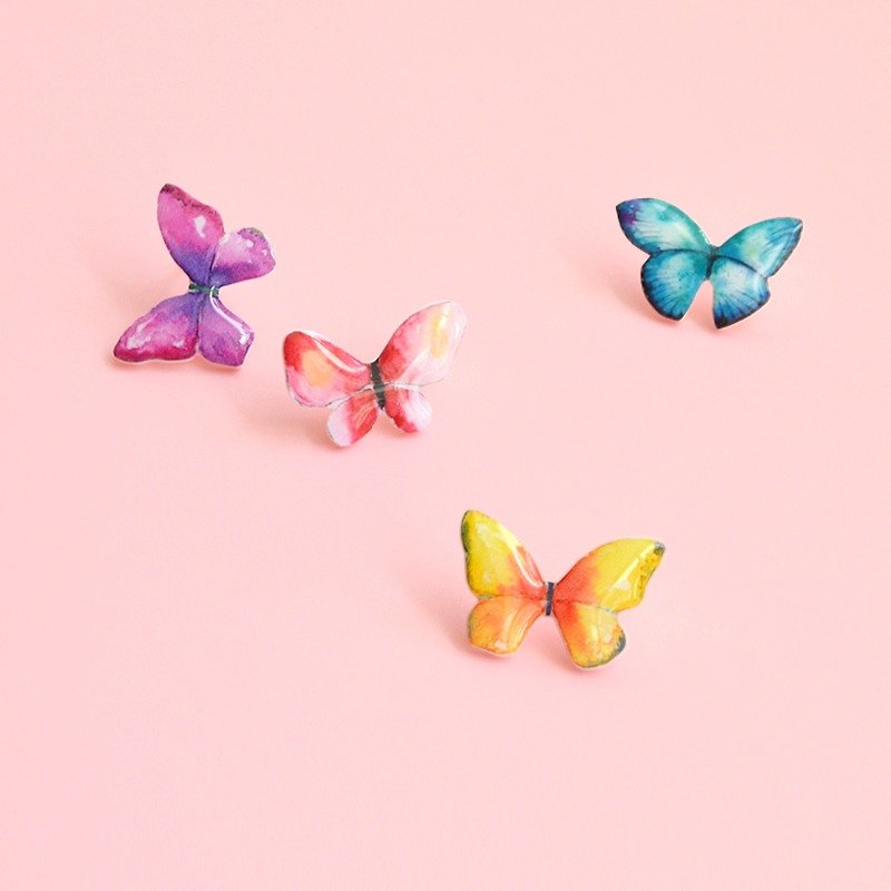 Sen Department of butterfly earrings fresh romantic earrings - ต่างหู - พลาสติก สึชมพู