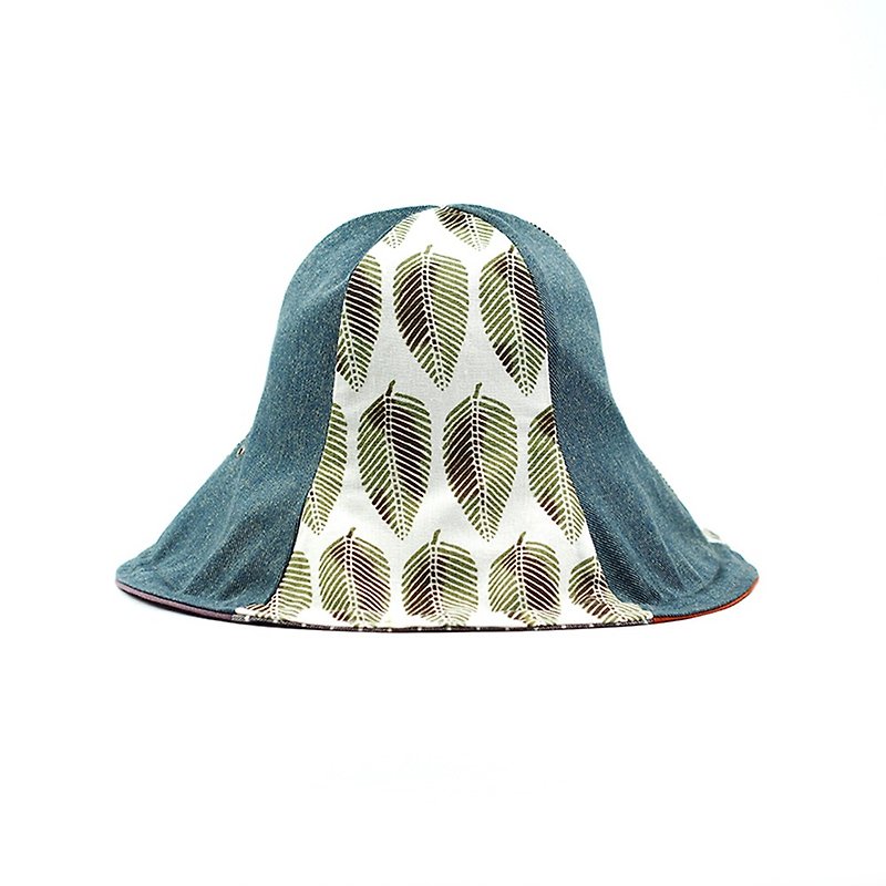 //Exclusive page // Manual double-brimmed hat long cap 檐/without attachment cord 【Cotton leaf green】 - หมวก - ผ้าฝ้าย/ผ้าลินิน สีเขียว