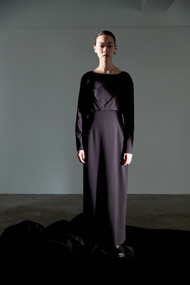 プリーツドレス - ワンピース - コットン・麻 ブラック