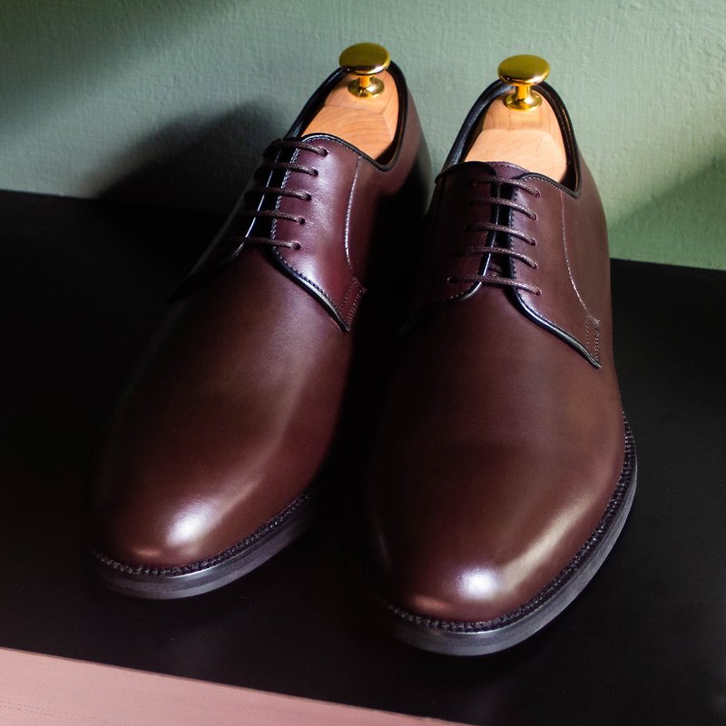 REGENT Plain Five Hole Derby Shoes - Burgundy / Plain Toe Blücher-Burgundy - รองเท้าหนังผู้ชาย - หนังแท้ สีแดง