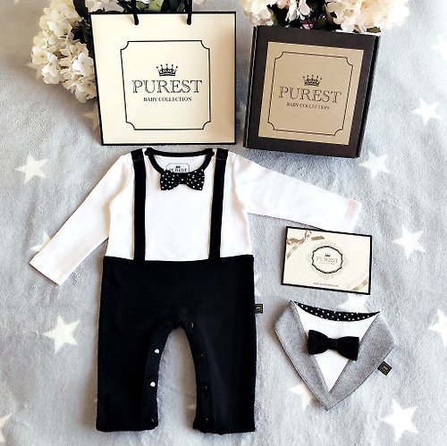 PUREST baby collection PUREST 英倫紳士小王子 長袖 寶寶彌月禮盒組 嬰兒 新生兒 送禮
