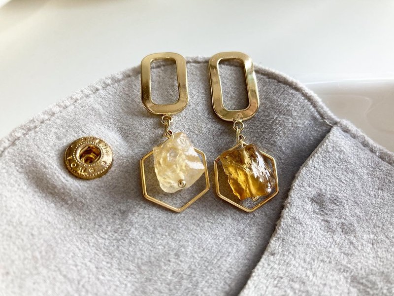 優雅復古風 天然黃水晶原石手工耳環 - 耳環/耳夾/耳骨夾 - 水晶 