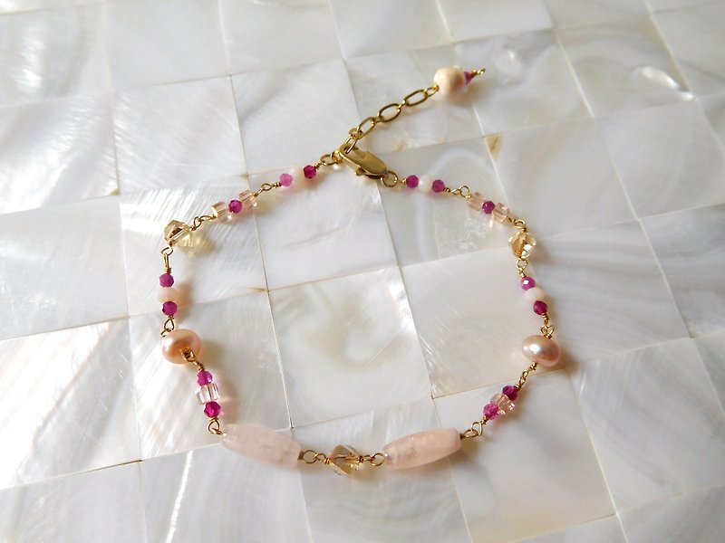 Bag 14K Gold Pink Morganite Pearl Bracelet - Bracelets - Other Materials Pink