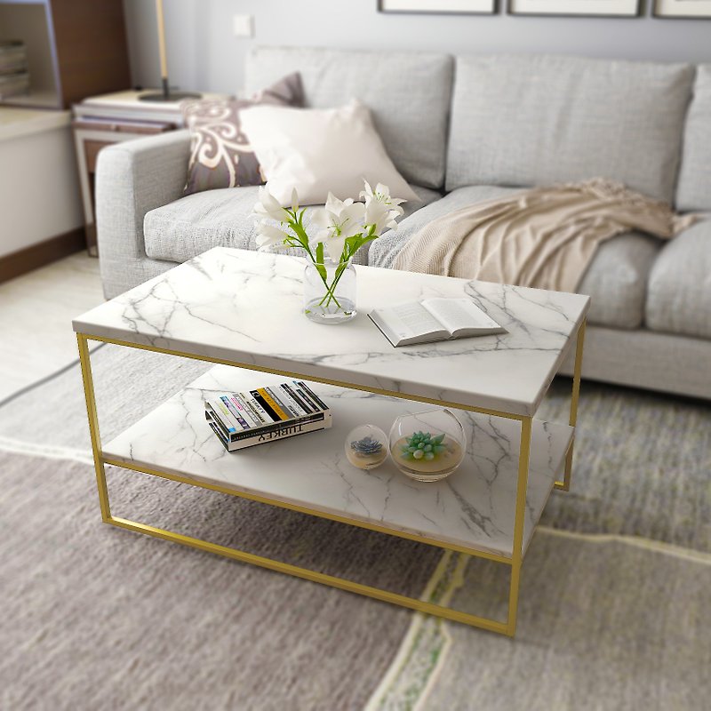 Golden Fruit Double Marble Sticker Coffee Table - โต๊ะอาหาร - ไม้ 
