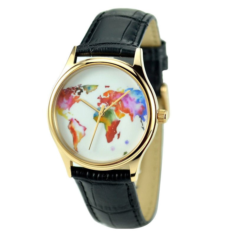 カラー世界地図ウォッチ-ユニセックス-世界中に送料無料 - 腕時計 - 金属 多色