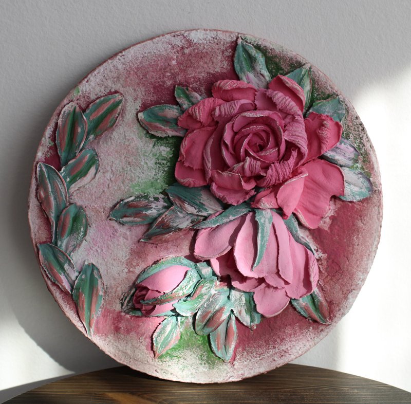 Roses painting, textured wall decor, floral art, gift idea. - 壁貼/牆壁裝飾 - 其他金屬 