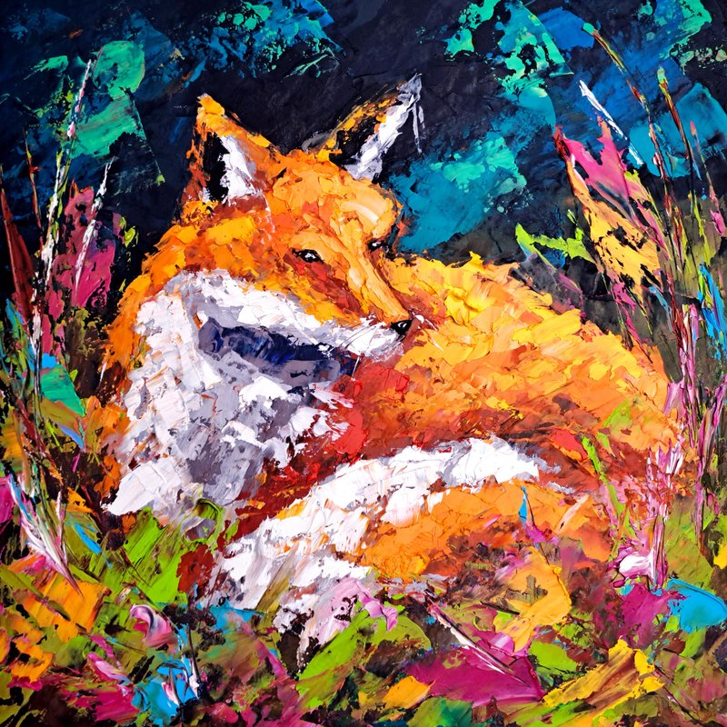 Fox Painting Wilda Animals Original Art Animals Wall Art Decor - 壁貼/牆壁裝飾 - 其他材質 多色
