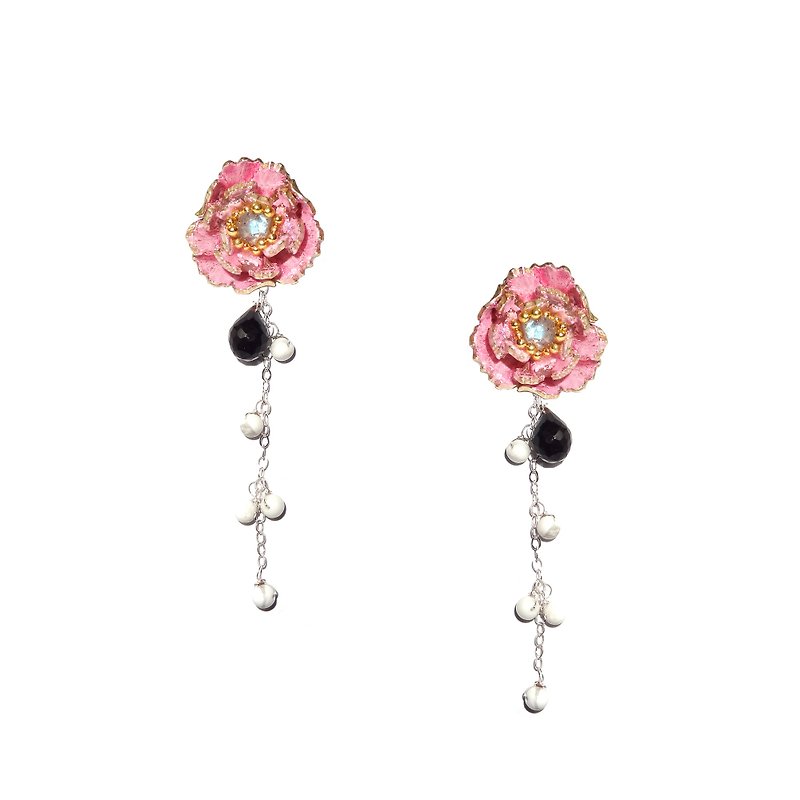 Su Tong series enamel flower earrings chiching chess heart Blossoming Green design handmade jewelry Soon - Earrings & Clip-ons - Gemstone 