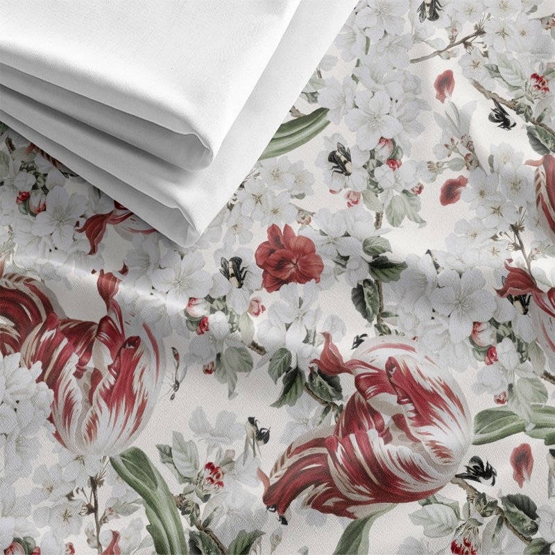 HC印花布料X多種材質 歐美花版 HC7007 雲影鬱香 鬱金香 蜜蜂 - 其他 - 聚酯纖維 