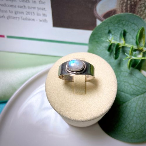Forge Jewelry 打鐵所飾品 僅一個可調式 手工天然月光石 925純銀寬麻繩感編織 拉長 銀戒指
