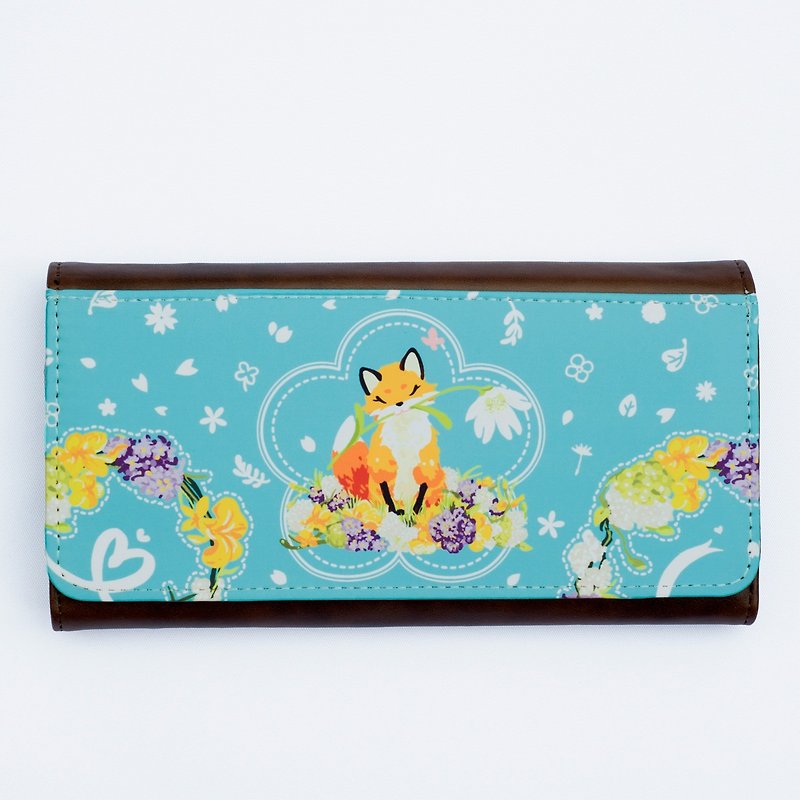 │ flower, girl with spring │ neutral long clip - Wallets - Genuine Leather Blue