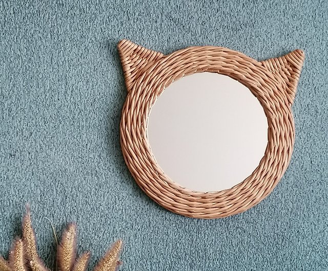 Round Mirror Wall Decor Cute Cat Head, Circle Mirror Wall Hanging