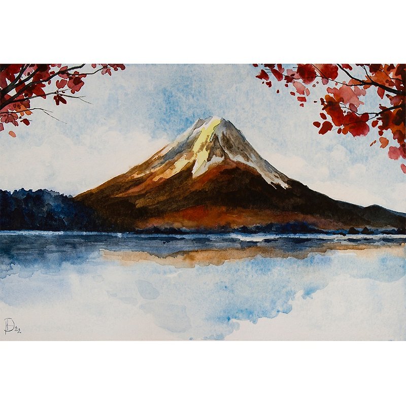 กระดาษ โปสเตอร์ สีนำ้ตาล - Mt. Fuji Painting Mountain Original Art Watercolor Landscape Hand-Painted