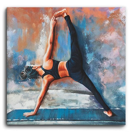 Yoga Painting on Canvas, Original Yoga Wall Art, Yoga Studio