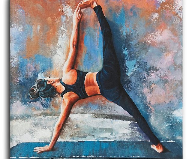Yoga Painting on Canvas, Original Yoga Wall Art, Yoga Studio Decor