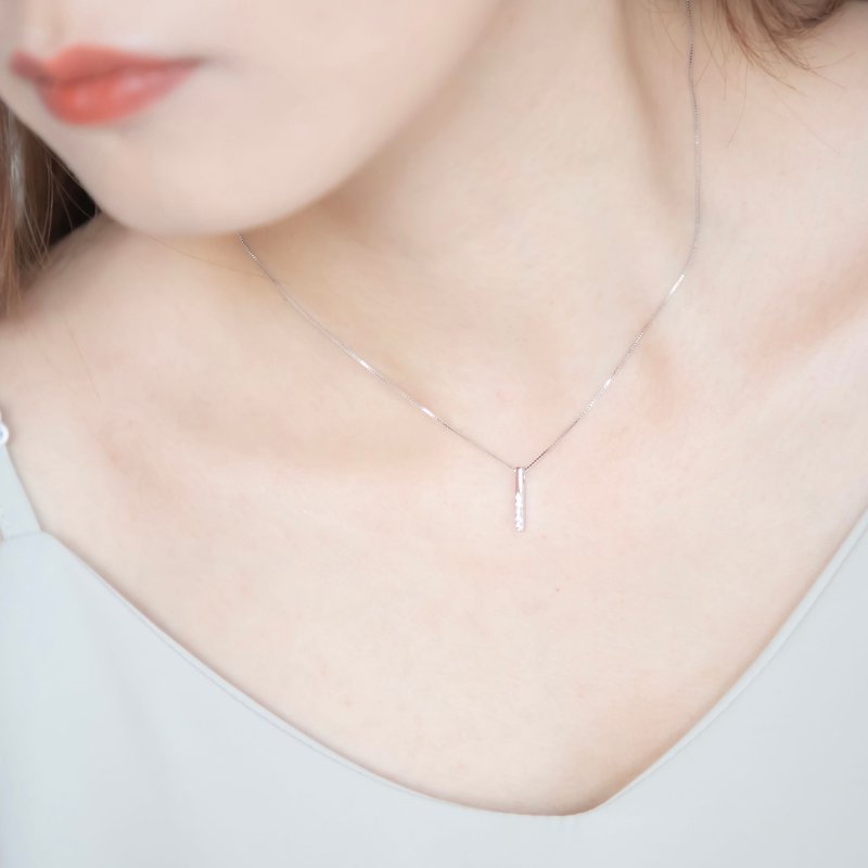 Simple Line Drill 925 Sterling Silver Necklace Clavicle Chain - สร้อยคอ - เงินแท้ สีเงิน