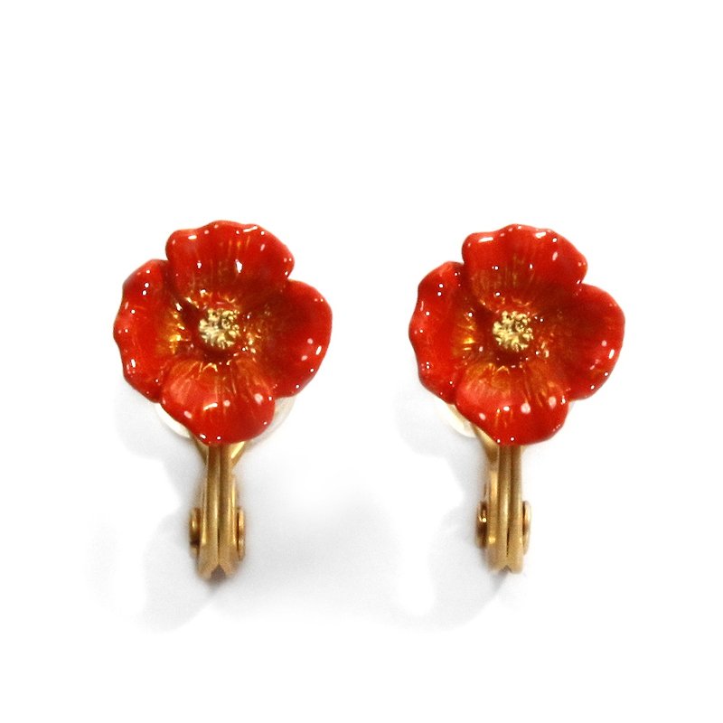 Poppy earring / Poppy Clip-On EA084 - Earrings & Clip-ons - Other Metals Orange