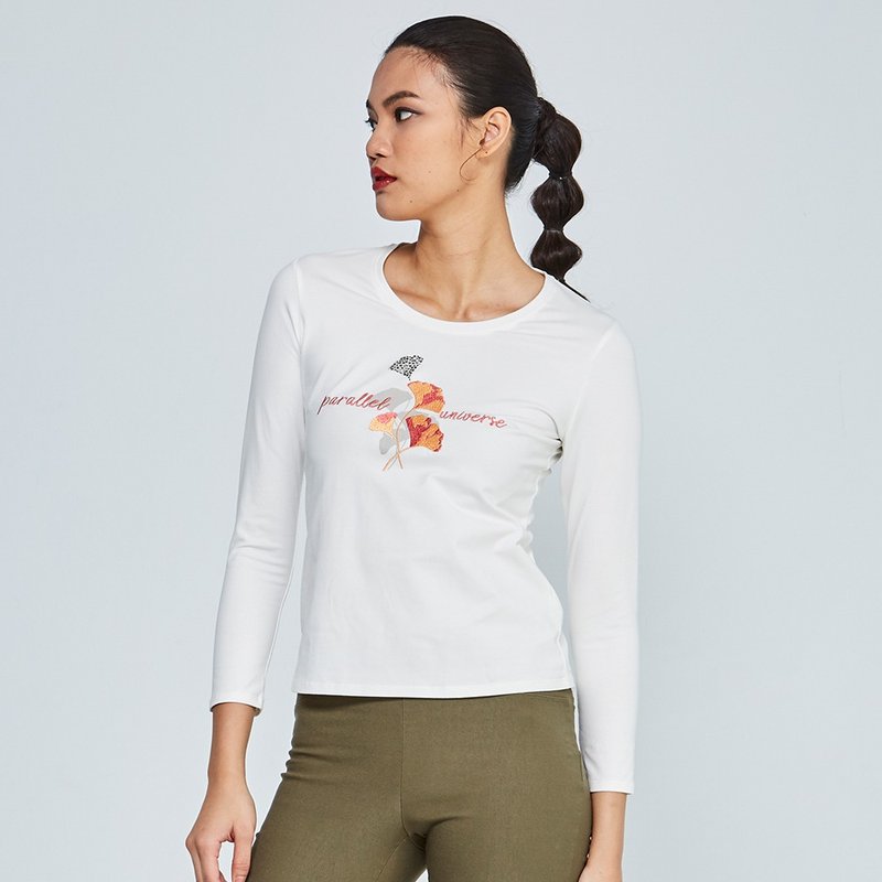 Classic Cream Crew Neck Long Sleev - Women's Tops - Cotton & Hemp White