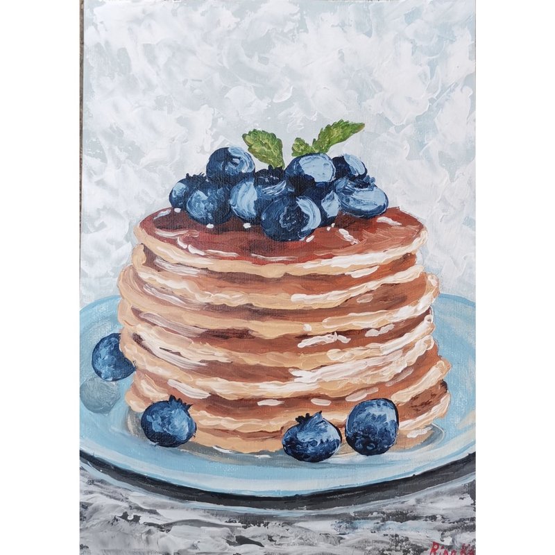 Pancakes With Syrup Original Framed Wall Art Food Painting By RinaArtSK - Wall Décor - Other Materials Multicolor