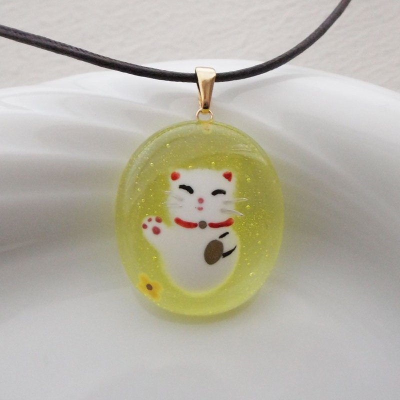 招き猫　ガラス　ネックレス - 項鍊 - 玻璃 黃色