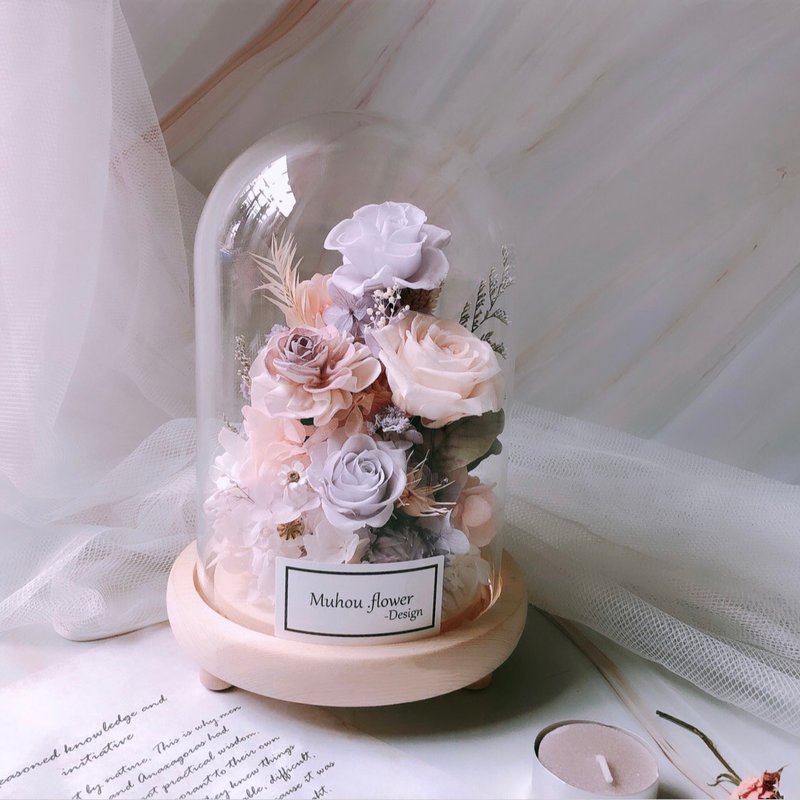 Glass bell jar with preserved flowers, customized engraving, customized gift - Dried Flowers & Bouquets - Plants & Flowers 