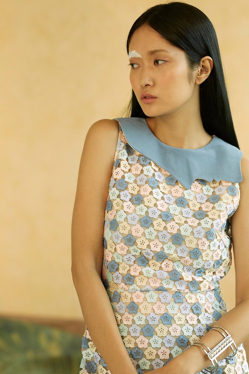 Structured Lace Inserts Pencil Dress - One Piece Dresses - Cotton & Hemp Multicolor