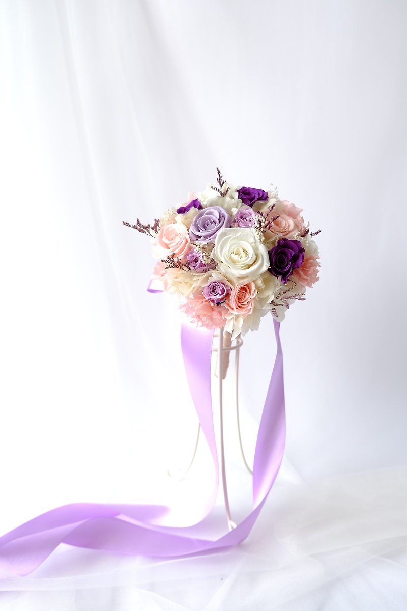 [elegant chapter] purple / white / immortal flower / no withered flowers / bouquet / dry flowers / wedding / bouquet - เข็มกลัด/ข้อมือดอกไม้ - พืช/ดอกไม้ สีม่วง