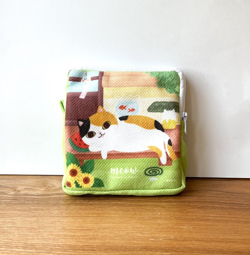 Meom夏日貓貓方形化妝袋小物包 - Size S - 化妝包/收納袋 - 其他材質 綠色