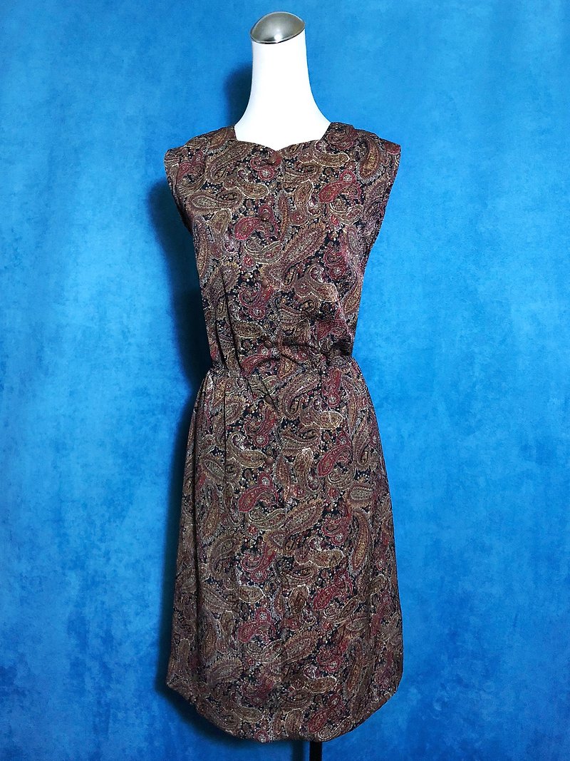 Classic totem textured sleeveless vintage dress / abroad brought back VINTAGE - One Piece Dresses - Polyester Brown