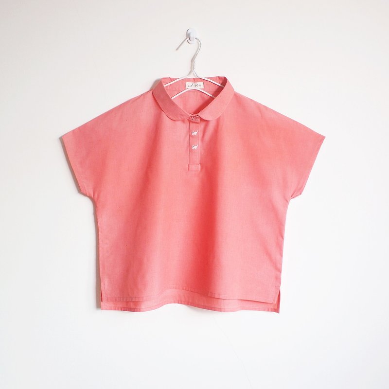 embroidered cat button blouse : pink - Women's Tops - Cotton & Hemp Pink
