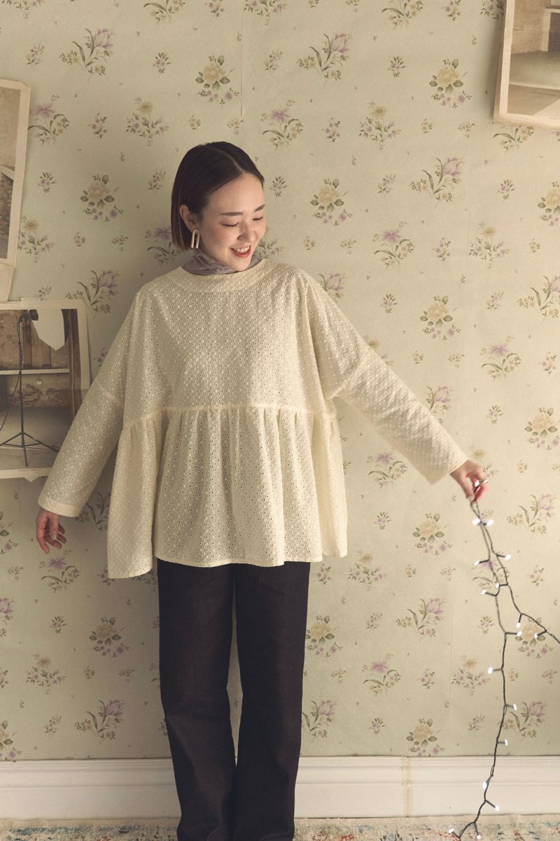 Ivory Openwork Umbrella Top - Women's Tops - Cotton & Hemp White