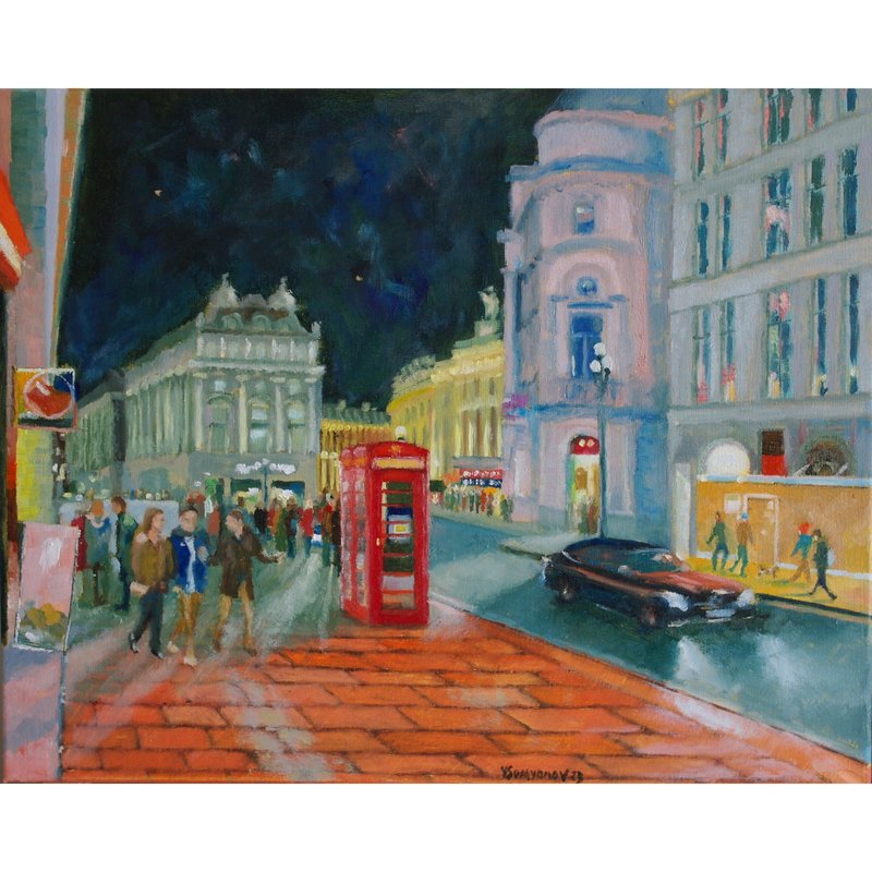 Night London Street Original Art Oil Painting Wall Decor London - Posters - Other Materials Multicolor