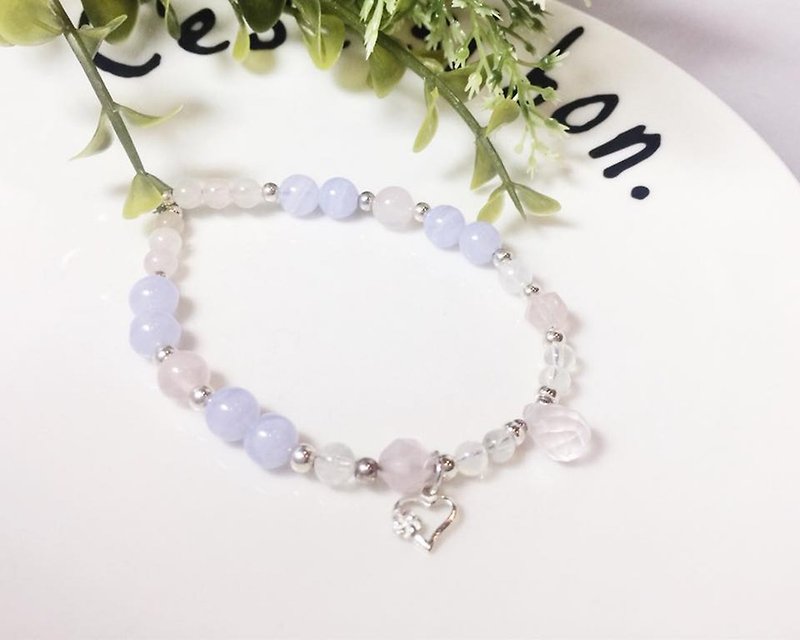 MH sterling silver natural stone custom series _love yourself_ powder crystal - Bracelets - Gemstone Pink
