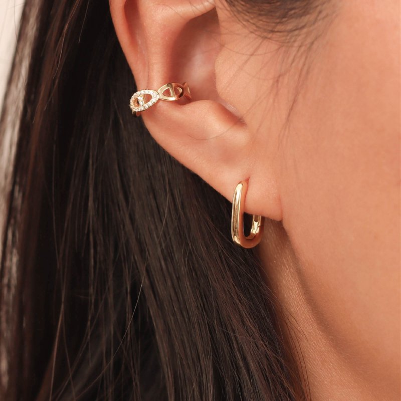 Geometric Hoops Gold Earrings Hoop Earrings Silver Earrings Dainty Earrings - ต่างหู - เงิน สีทอง