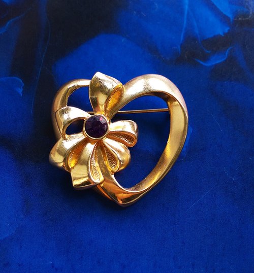 老時光角落 Vintage Jewelry 西洋古董飾品 AVON 蝴蝶結愛心 甜美 別針