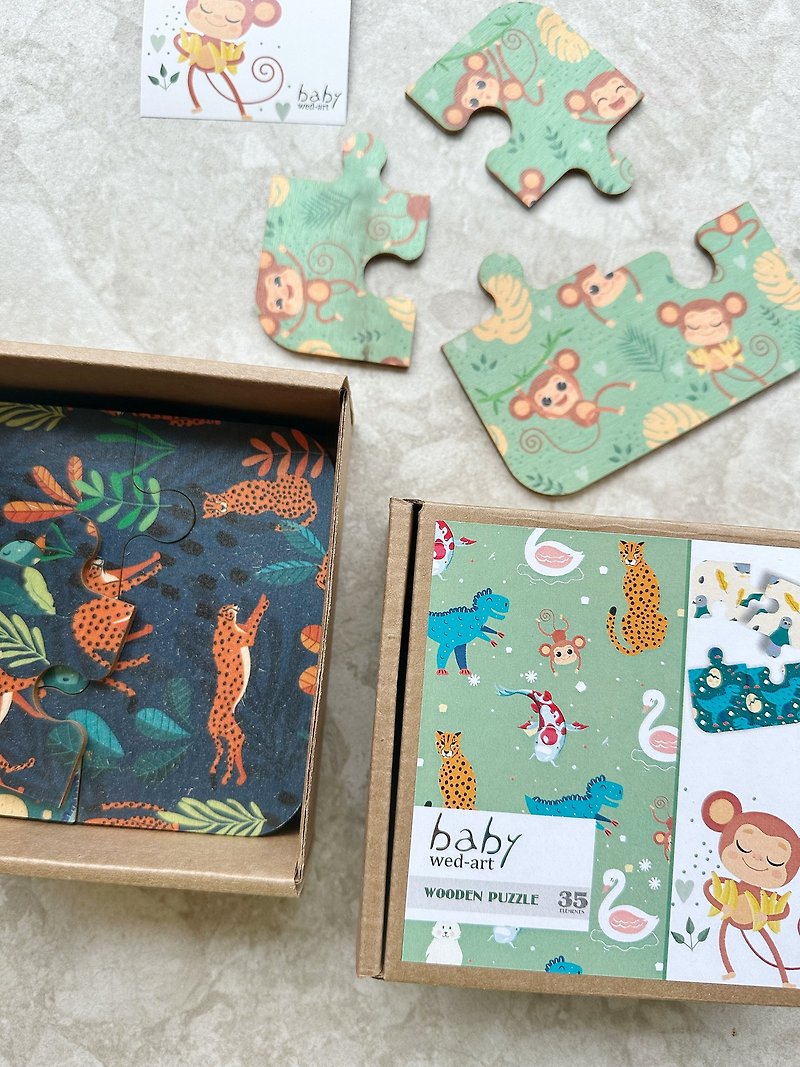 子供用木製パズル | 写真ジグソーパズルメモリーマッチウッドカードゲーム - 知育玩具・ぬいぐるみ - 木製 レッド