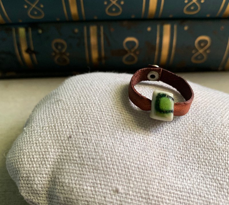 Ring Japanese white porcelain, natural glaze color, infinite color, real leather letter series - General Rings - Porcelain 