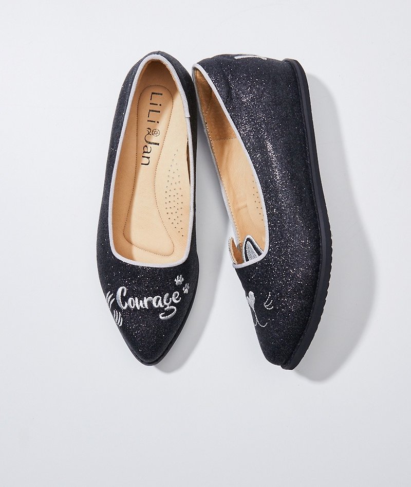[Love and Courage] Asymmetric Cat Heightening Shoes_ Bubble Venice - รองเท้าลำลองผู้หญิง - หนังแท้ สีดำ