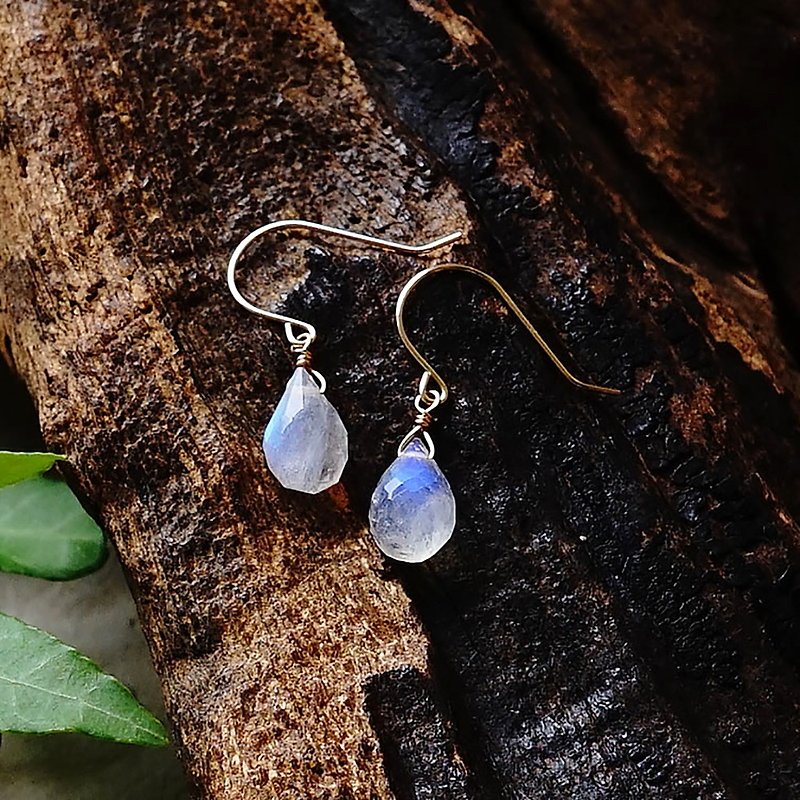 K18 Moonstone Drop Earrings or Clip-On Moondrops - Earrings & Clip-ons - Other Metals White