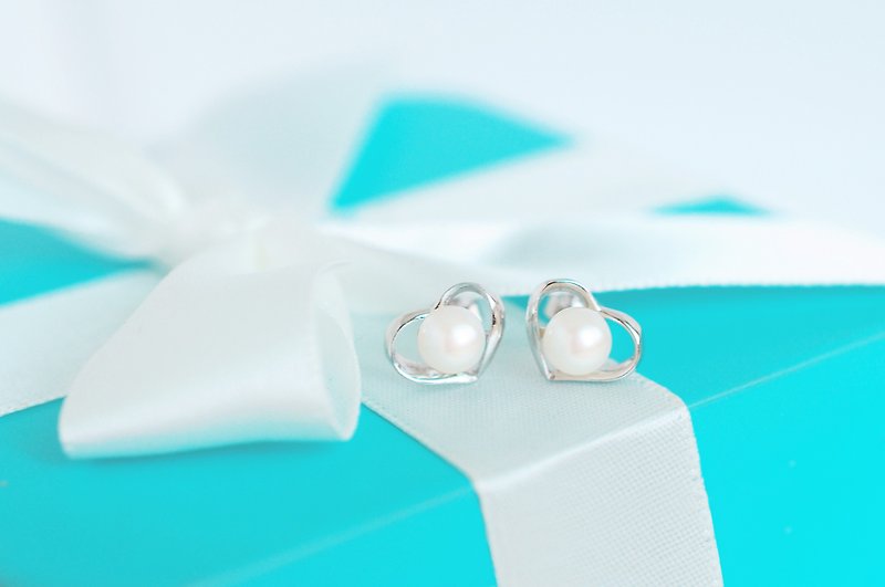 Belle Blossoming BearDoDo Heartインドナチュラル淡水パール925 TremellaイヤリングNatural pearl silver earrings - ピアス・イヤリング - 金属 シルバー