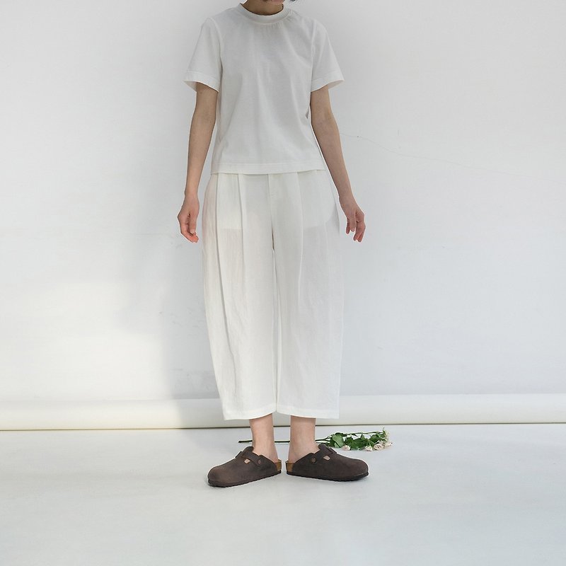 Eight cotton Linen pants leg bent - กางเกงขายาว - ผ้าฝ้าย/ผ้าลินิน ขาว