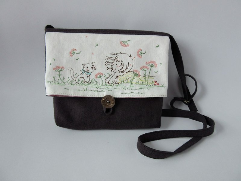 /Sewing artwork./ shoulder bag ,crossbody bag - Messenger Bags & Sling Bags - Cotton & Hemp Black