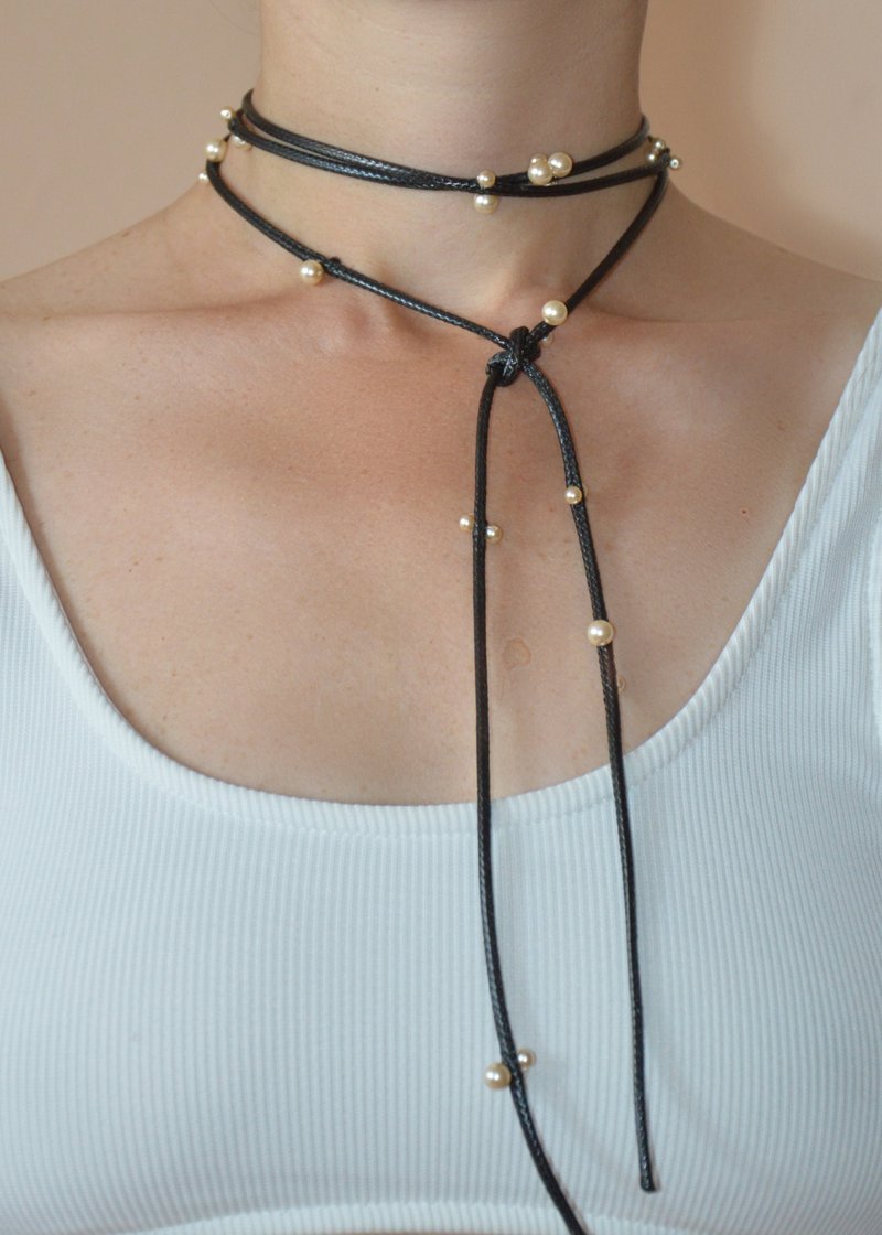 Pearl cord choker - 項鍊 - 聚酯纖維 黑色