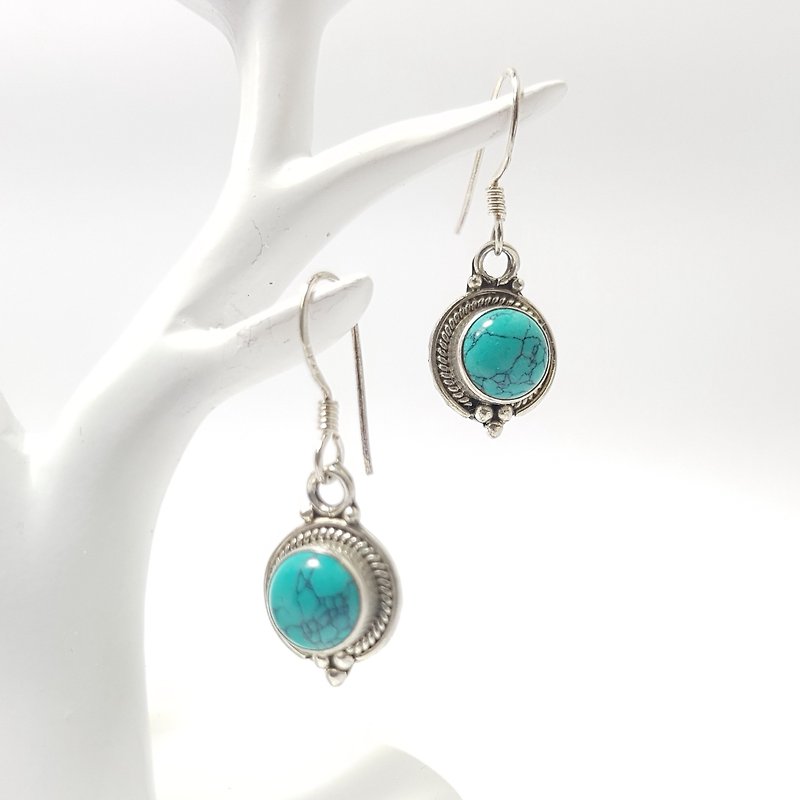 [ColorDay] Turkish stone / turquoise classic sterling silver earrings (December birth stone) _Turquoise Silver Earring_ タ ー コ イ ズ - ト ル コ stone - Earrings & Clip-ons - Gemstone Blue