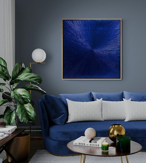 JuliaKotenkoArt Abstract Blue Gold Canvas Painting Textured Painting Living Room Decor