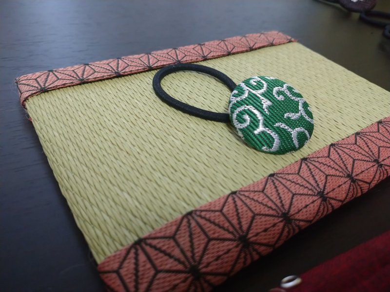 【唐草】緑　ヘアゴム　髪飾り　日本製　ハンドメイド - 髮夾/髮圈 - 其他材質 綠色