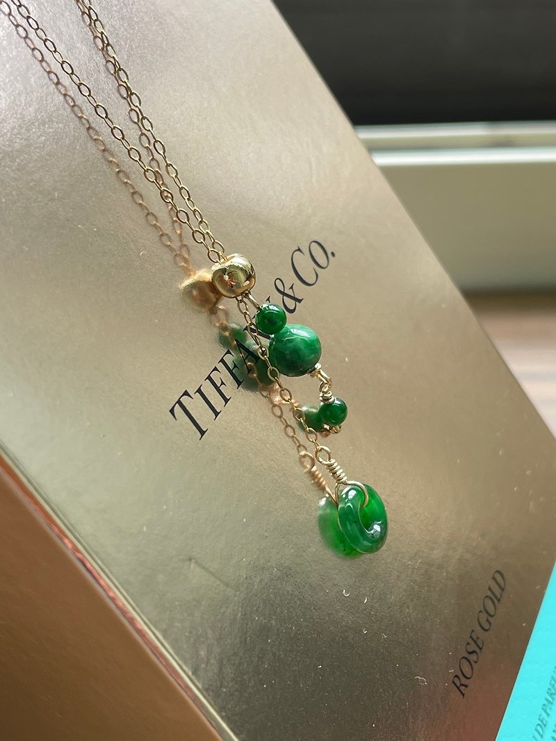 Chunshu//Natural Emerald A goods Green Emerald Ping An American 14KGF Accessories Sweater Chain - Necklaces - Jade 