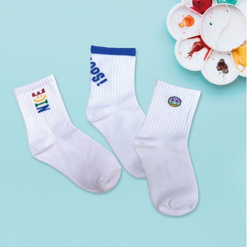 兒童抑菌消臭3/4長襪-3入組 - 襪子 - 棉．麻 白色